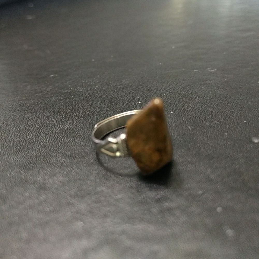 Silver tone brown stone ring